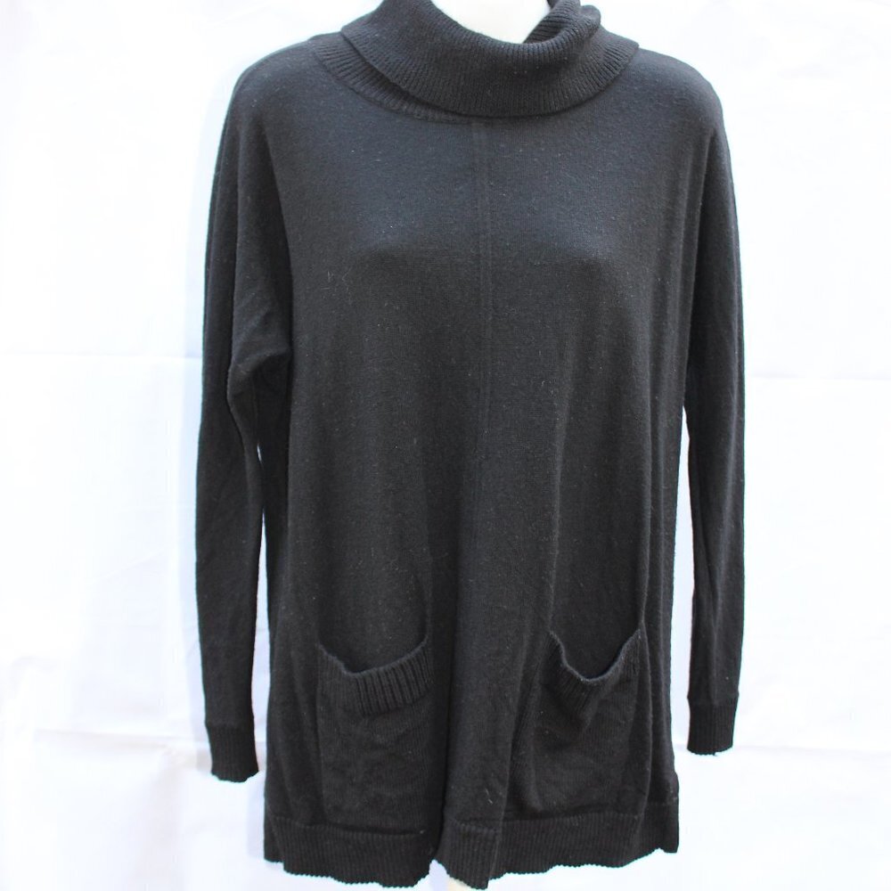 Talbots Womens 100% Merino Wool Long Sleeve Cowl Neck Tunic Sweater Black Medium